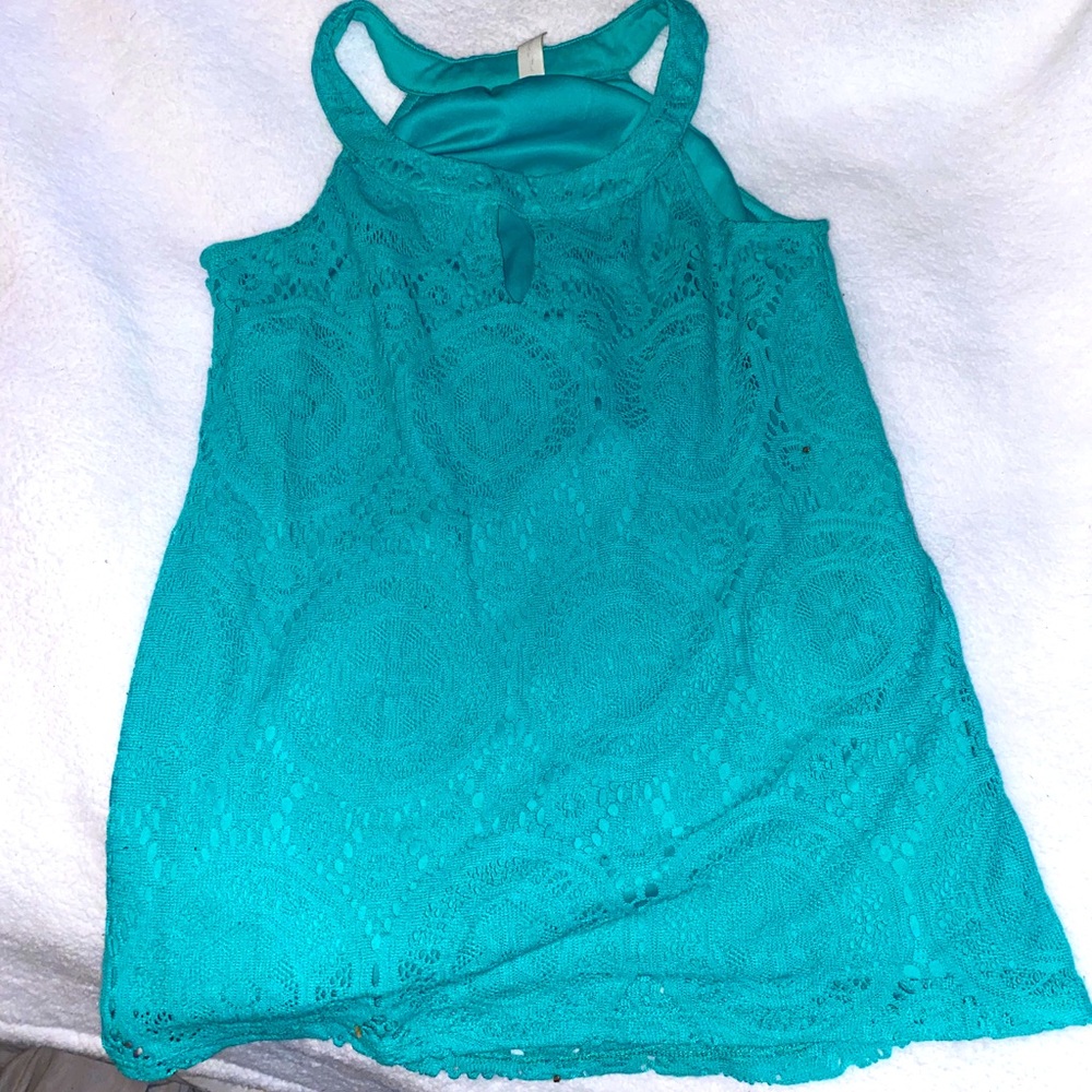 Teal sleeveless lace top